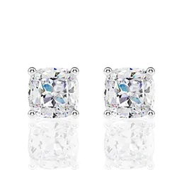 Klädkudde klipp 6mm Moissanite Diamond Stud 100% Real Sterling Sier Promise Wedding Earrings for Women Party Jewelry