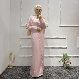 Ethnische Kleidung Dubai Frauen Muslim Abayas Satin Lange Maxi Kleider Islamische Kaftan Femme Arabische Robe Eid Party Ramadan Jalabiya Türkei Kleid