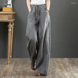 Pantalon femme lin jambe large cordon de serrage surdimensionné femme Streetwear femmes pantalons de survêtement