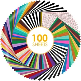 Película para janela HTVRONT 100 peças 12X12 polegadas Folhas de vinil autoadesivas multicoloridas Adesivo permanente Fita de transferência para decoração de copos DIY para artesanato Cricut 230707