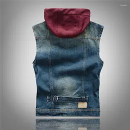 Men's Vests Waistcoat Autumn Mens Korean Fashion Casual Punk Style Vintage Hooded Slim Motorcycle Hat Detachable Washed Man Denim Coat