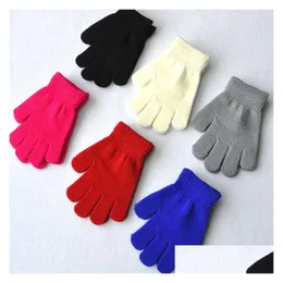 Party Favor Children Winter Gloves Solid Candy Color Boy Girl Kids Warm Knitted Finger Mitten Student Outdoor Glove 120Pcs Drop Deli Dhfov