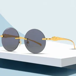 Fashion carti top sunglasses Leopard head round men's frameless Street Trend versatile glasses with original box