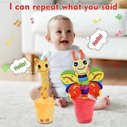 Stuffed Plush Animals Lovely Talking Toy Dancing Butterfly Giraffe Doll Speak Talk Sound Record Repeat USB Charging Electronic Plush Animal Toy L230707