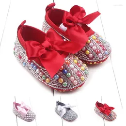 First Walkers Brand Silver Rhinestone Baby Girls Dress Shoes Born Pearl Drill Suola morbida Toddler Princess Infant