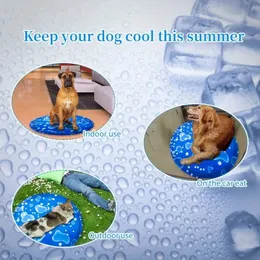 折りたたみ式犬冷却マットペットアイスパッド犬マットレスマット猫クッション夏涼しく保つペットジェル冷却犬マット - ブルー (クラゲ)
