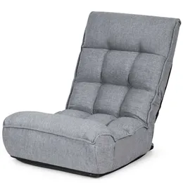 Gymax - Sedia da terra pieghevole per divano pigro a 4 posizioni con schienale regolabile e poggiatesta grigio