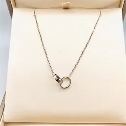 Screw love necklaces diamonds chain for lady thin delicate solid color valuable two ring pendant creative distinctive special fashion necklaces nice E23