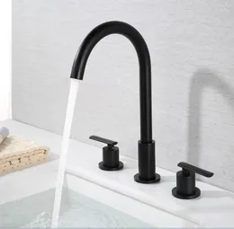 Rubinetti per lavabo da bagno Tutto in ottone Rubinetto nero Due maniglie Tre fori Bacino dell'acqua fredda Alta qualità