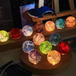 Artículos novedosos bola de cristal esmaltada de colores de 4cm con soporte de luz planeta luminoso noche hogar dormitorio decoración niñas amigo regalo 230707