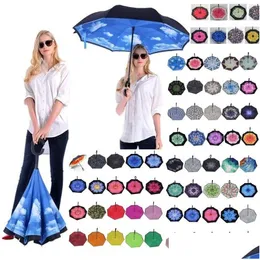 Umbrellas Folding Reverse Umbrella 85 Styles Double Layer Inverted Long Handle Windproof Rain Car C Drop Delivery Home Garden Househ Dhiwo