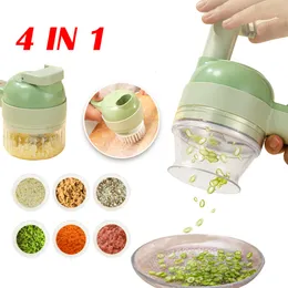 Fruit Vegetable Tools 4 In1 Electric Garlic Chopper Cutter Slicer Mud Masher Cutting Pressing Mixer Food Kitchen Accessories 230706