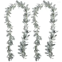 Flores decorativas 2 peças Guirlanda de orelha de cordeiro flocada artificial - 6 pés/peça Folhas e vegetação de videira sintética macia para manto Framhouse