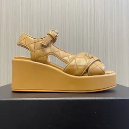 グログランサテンコットンソフトファブリックサンダルプラットフォームサンダル 7 センチメートルウェッジヒール女性の高級デザイナーサンダルラバーソールカジュアルファッション砂の靴サイズ 35-41 ボックス