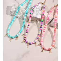Gargantilha Coréia Custom Crystal Letter Polymer Clay Frisado Colar Para Mulheres Candy Bead Nome DIY Inicial Femme Doce Jóias de Verão