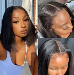 HD Lace Closure شعر بشع بشري بشيط قصير بوب مستقيم دانتيل بشرة بشرة بشرة شعر مستعار HD الدانتيل للنساء