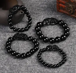 Feng Shui Obsidian Stone Beads Bracelet Men Women للجنسين معصم الذهب الثروة السوداء Pixiu و Good Luck Women Bracelet Gift6890917