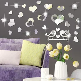 Decorative Flowers 1 Set Heart Stickers Mirror Decals Wall Adhesive Sticker For Room Tiles
