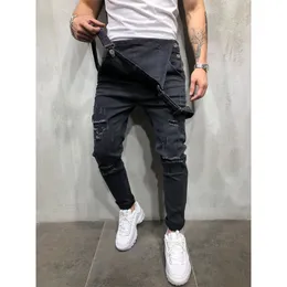 Spodnie męskie moda męska porwane jeansy kombinezony kombinezony Hi Street Distressed Denim Bib dla człowieka pończoch rozmiar SXXL 230707