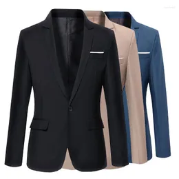 メンズスーツブレザーカジュアル男性ビジネススリムフィット薄型トップスボタン固体 11 色長袖秋春フォーマル服