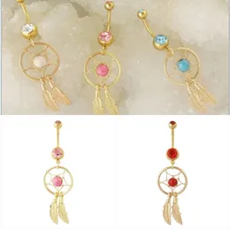 Golden Dream Catcher Rhinestone Piercing Belly Button Dangle Belly Ring Ring Ring Ring Jewelry Body Art1024979