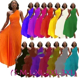 2023 ملابس المرأة فستان مطوي جديد بالإضافة إلى حجم 3XL مثير كتف واحد جوفاء الأنيقة المسائية