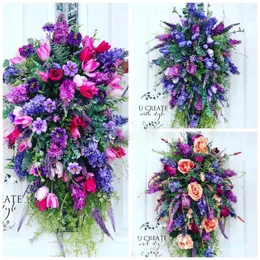 Other Event Party Supplies Purple Tulip Wreath Lilac Hyacinth Hydrangea Colorful Spring Summer Front Door Hanging Ornaments Home Decor Swag 230707