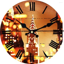 Wall Clocks Home Farmhouse Clock Silent Non Ticking - 12 Inch Quartz Night Light Scenery Living Office Kitchen Room Watches