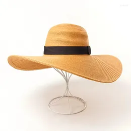 Chapeaux à large bord chapeau d'été femmes grande plage dame Patchwork paille femme pliable Anti-UV crème solaire Panama