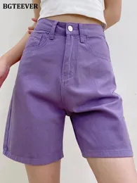 Damshorts BGTEEVER Chic Raka Lösa Dam Jeans Sommar Fickor med hög midja Dam Breda Ben Denim 230707