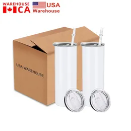 US CA auf Lager 20oz Sublimationsbecher STRAIGHT 20OZ Car Mugs Slim Insulated Thermos Water Bottles aus Edelstahl JY08