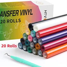 Pellicola per vetri HTVRONT 20 pezzi 12inX3ft/30X90cm Rotolo di vinile a trasferimento termico PU per stampa di t-shirt Cricut Ferro fai-da-te su pellicola vinilica HTV Facile da tagliare 230707