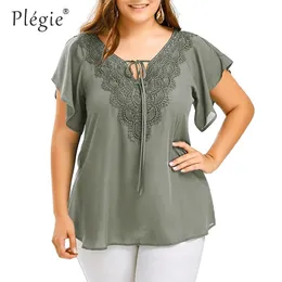 정장 Plegie 대형 레이스 패치 워크 셔츠 셔츠 여성 탑 및 블라우스 짧은 소매 큰 크기 Blusas femininas blusas mujer de moda 2022