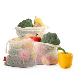 Aufbewahrungstaschen 1 stück Eco Wiederverwendbare Kordelzug Kleine Mesh Baumwolltasche Obst Gemüse Supermarkt Einkaufsbündel Tasche