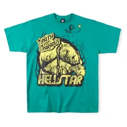 Hellstar Small Pre Owned Path T-shirts Tryckt kortärmad grön T-shirt Jungle Angel print Unisex bomullstoppar Herr Vintage T-shirts Summer Loose Tee Rock SMLXL