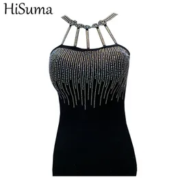 Hosen Hisuma Sommer Halfter Trägerlos Frauen Bling Pailletten Strass Kristall Quasten Basic Shirt Dame Elastische Dünne Pullover Bluse Tops