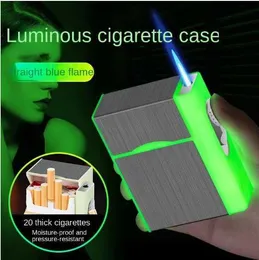 창조적 인 금속 담배 케이스 20 팩 용량 라이터 텅스텐 또는 없음 가스 터보 남성 흡연 액세서리 시가 NTS6