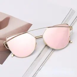 Sonnenbrille Cat Eye Vintage Roségold Spiegel Damen Metall Reflektierend Flache Linse Tourismus Mehrfarbig Stil 230707