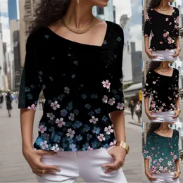 Blusas de mujer, blusa de manga corta con cuello en V y estampado Floral para mujer, Jersey holgado de gran tamaño degradado, ropa larga transpirable de verano para mujer