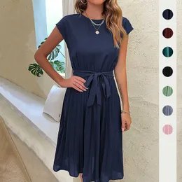 Neues Rock-Sommerferien-Schulmädchenkleid für Damen mit Schnürung, einfarbiges, plissiertes Kleid