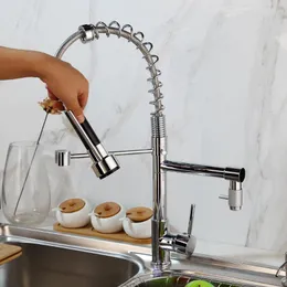Kitchen Faucets Chrome Faucet Deck Mounted Mixer Tap 360 Degree Rotation Stream Sprayer Nozzle Pull Out Sink Cold