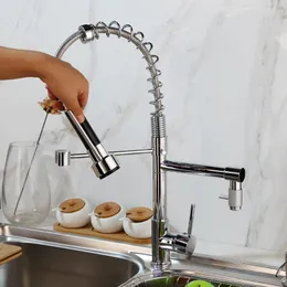 Baterie kuchenne chromowany kran Deck Mounted Mixer Tap 360 stopni obrót strumień dysza opryskiwacza wyciągnij zlew zimny