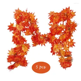 장식용 꽃 5 pcs 인공 등나무 스트립 가짜 덩굴 아치 잎 가을 수확 축제 교수형 장식
