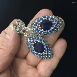 Dangle Earrings Lady's Fashion Genuine 925 Silver Blue Crystal Art Style Marcasite