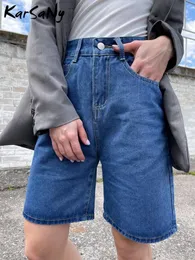 Capris Karsany bred ben vintage denim shorts för kvinnor sommar hög midja ins kort jeans sommar lös rak shorts kvinnor ljusblå