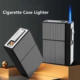 USB Flashlight Brand New Cigarette Case Lighter Windproof Can Hold 20 Rechargeable No Gas Men's Smoking Accessories ZJXZ
