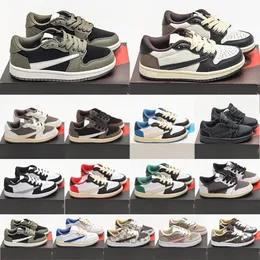 zapatos para niños 1s J1 OG low Jumpman Olive reverse Travis SP negro fantasma verde niños diseñador tamaño 24-37