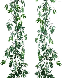 Dekorativa blommor 2-pack konstgjorda hängande löv Vines Artiflr 5,7 Ft Fake Willow Twigs Silk Plant Garland String