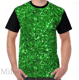 Men's T Shirts Funny Print Men Shirt Women Tops Tee Lime Green Sparkly Glitter Confetti Graphic T-Shirt O-neck Short Sleeve Casual Tshirts