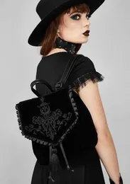 Plecak Dark Harajuku Witch Gothic Magic Haft Black Velvet Backpack Punk Rock Style Women s Trend 230708
